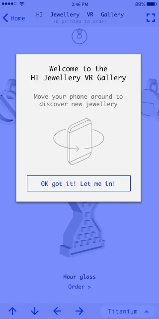 Virtual Reality Gallery UI design - vr.hijewellery.nz 