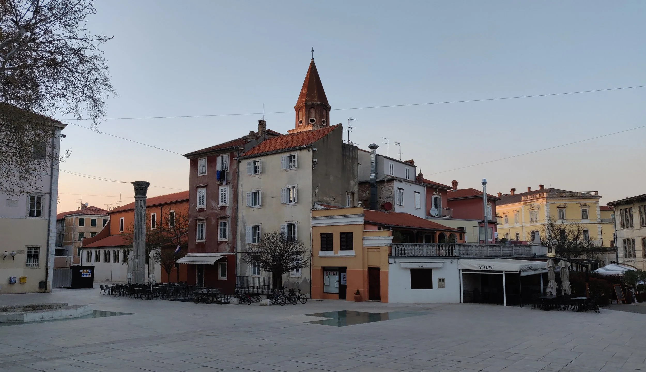 Sunset in courtyard in the historical district of Zadar.
