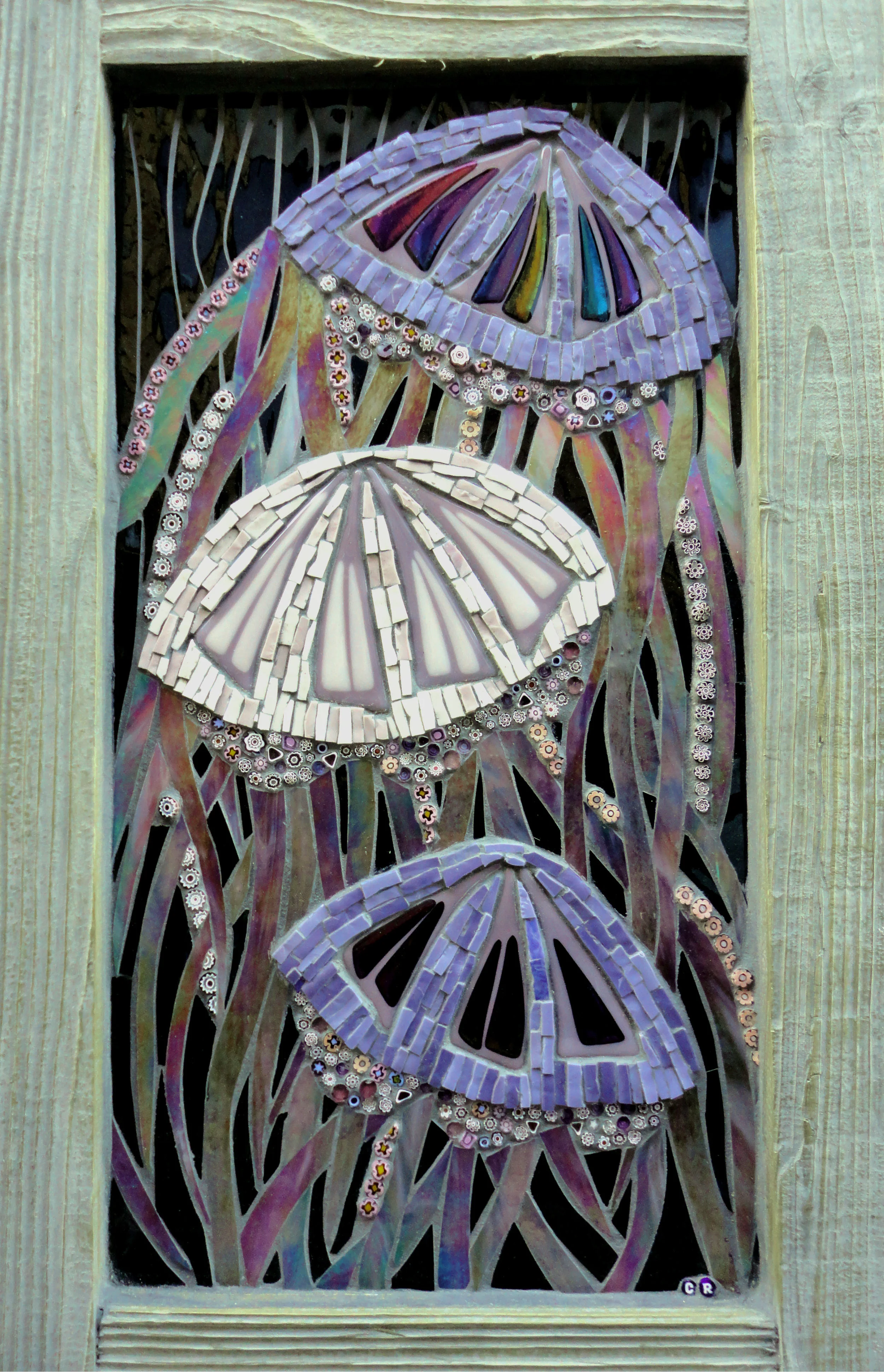Three Jellyfish (Glass Fusions, Smalti, Millefiori, Stained Glass)