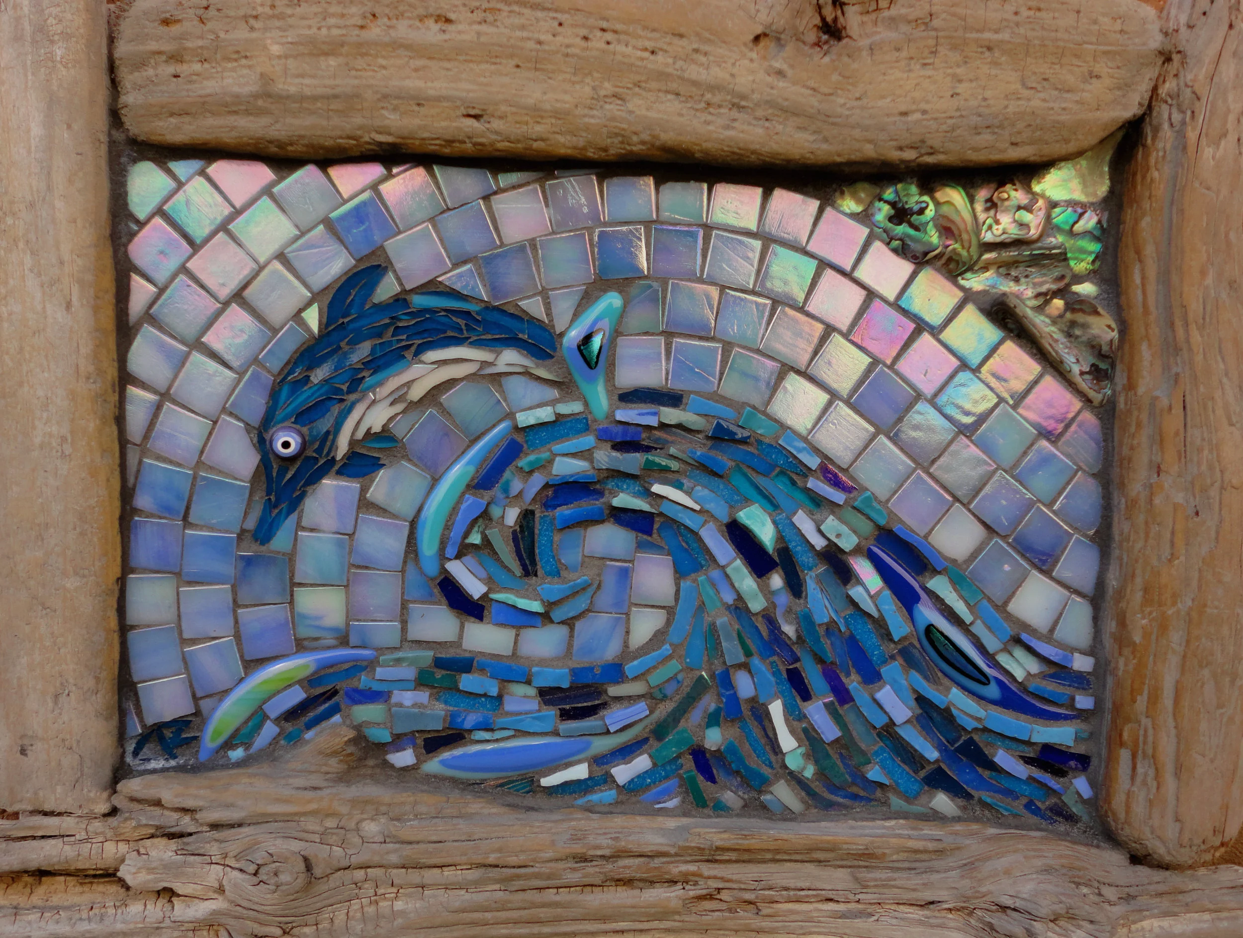 Dolphin Wave (Glass Tiles, Smalti, Glass Fusions, Paua Shell)