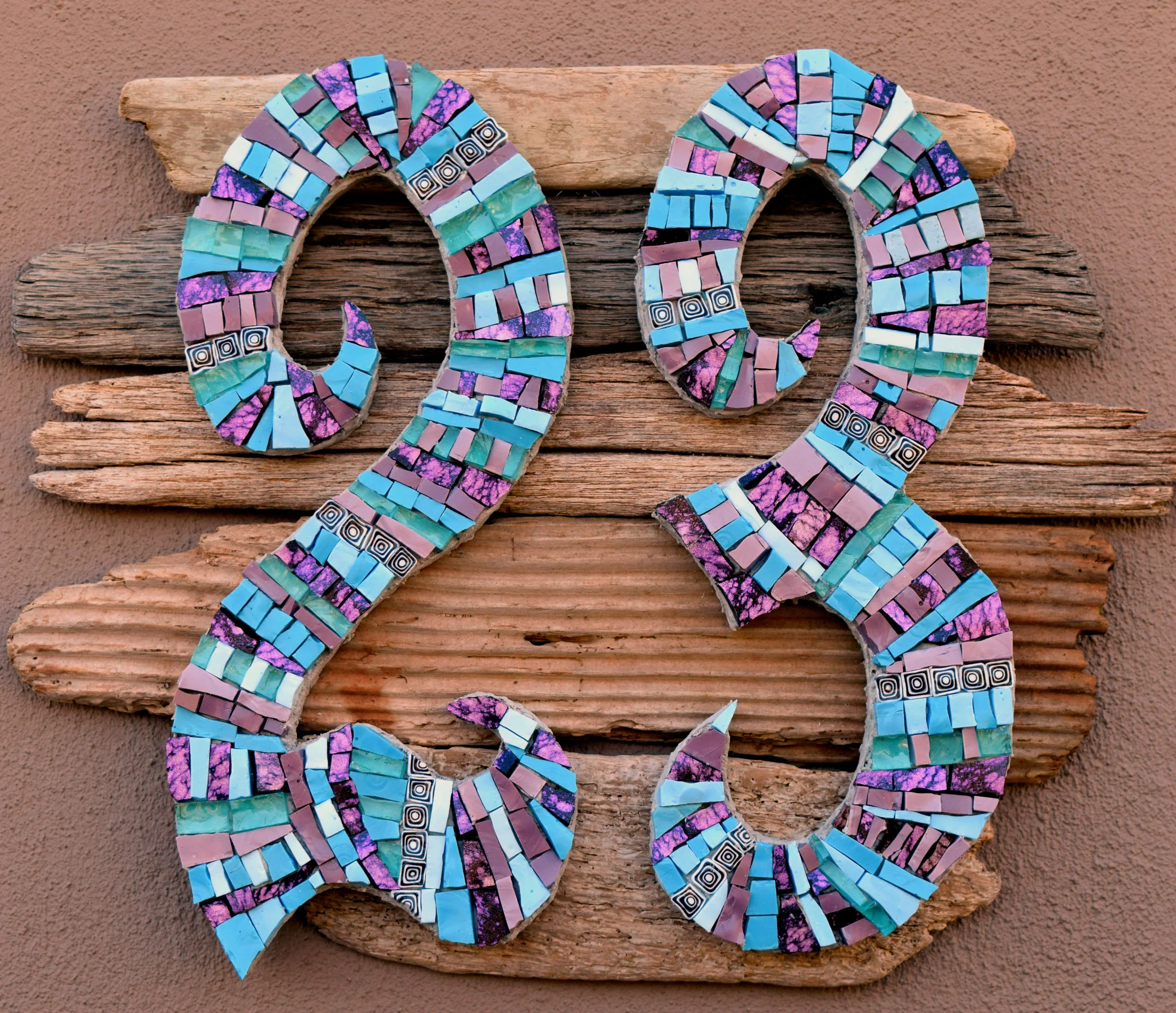 House number on Driftwood (Smalti, Millefiori)
