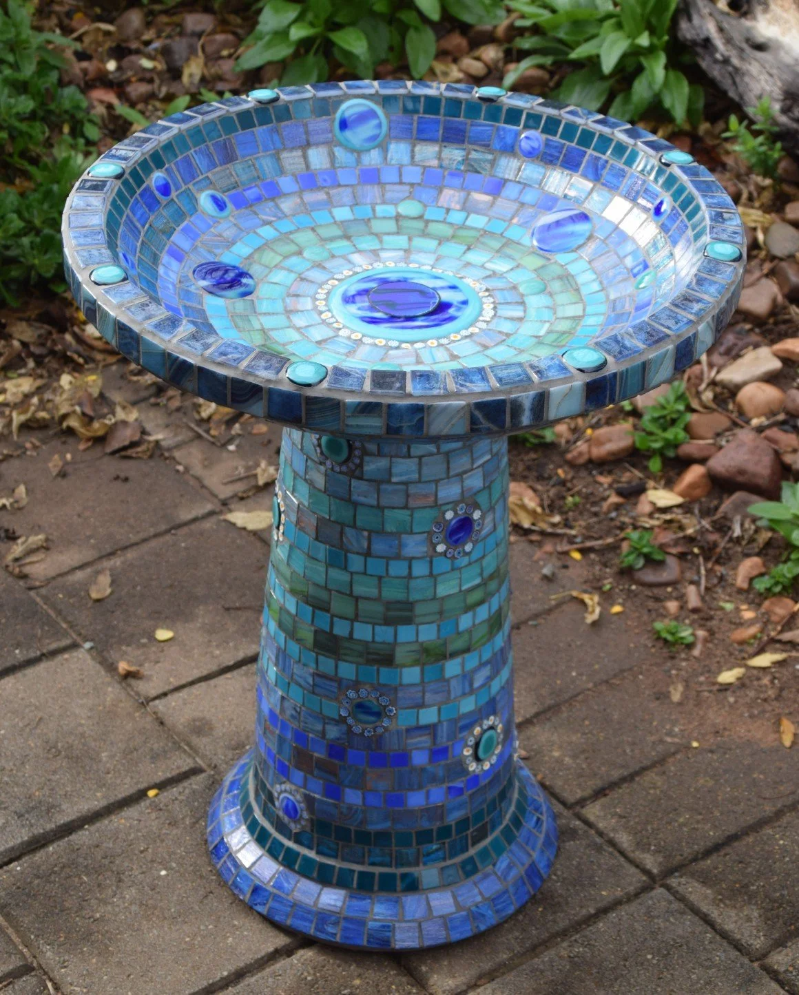 Birdbath (commission) Glass Fusions, Glass Tiles, Millefiori