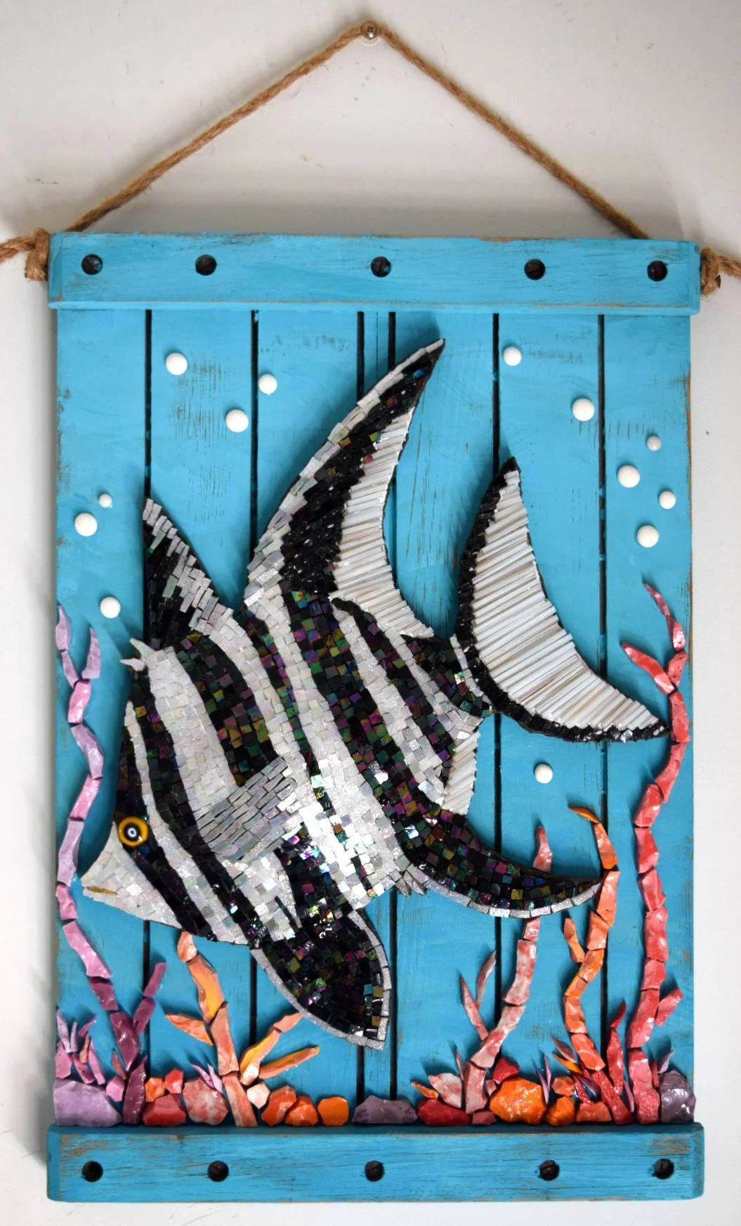 The Old Wife (Smalti, Glass Fusion, Stained Glass, Recycled Timber)