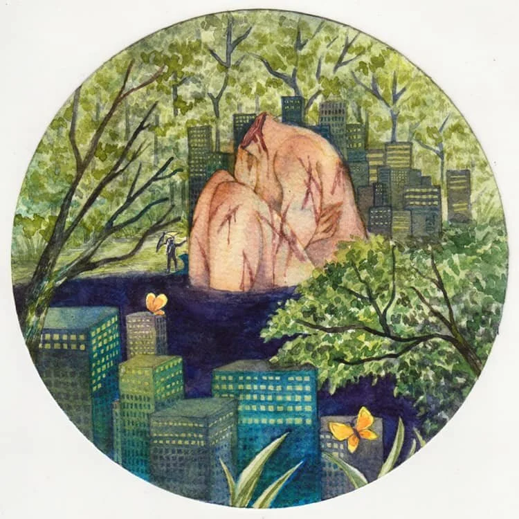 Grieving (I cannot). 2019. Watercolour on paper, 20cm in diameter.