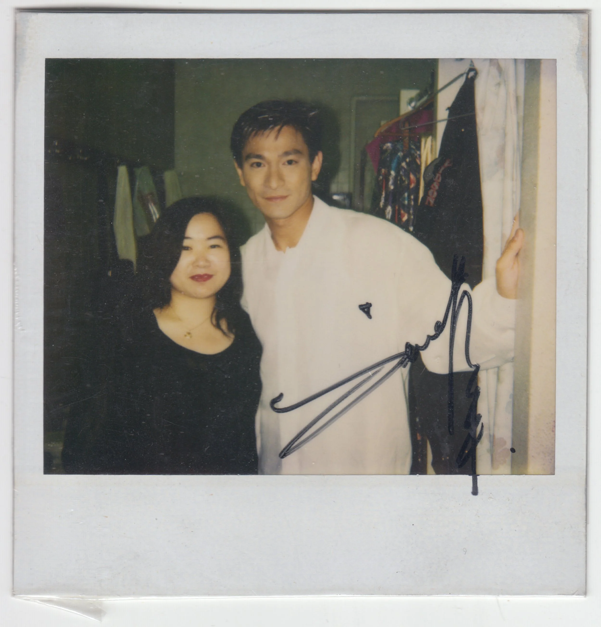 Signed polaroid of EE & Andy Lau 劉德華 on 29 July 1993. Taken backstage at Andy Lau’s concert.