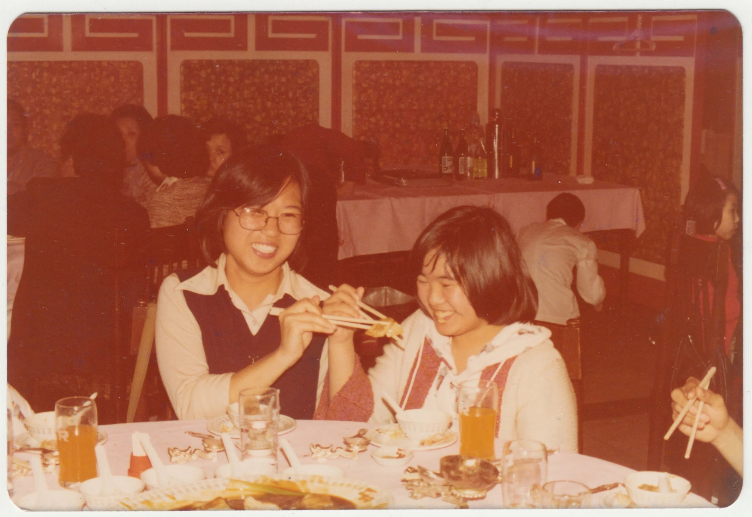Eva So (表姨媽) & Mum at a Banquet, c. 1979-1980.