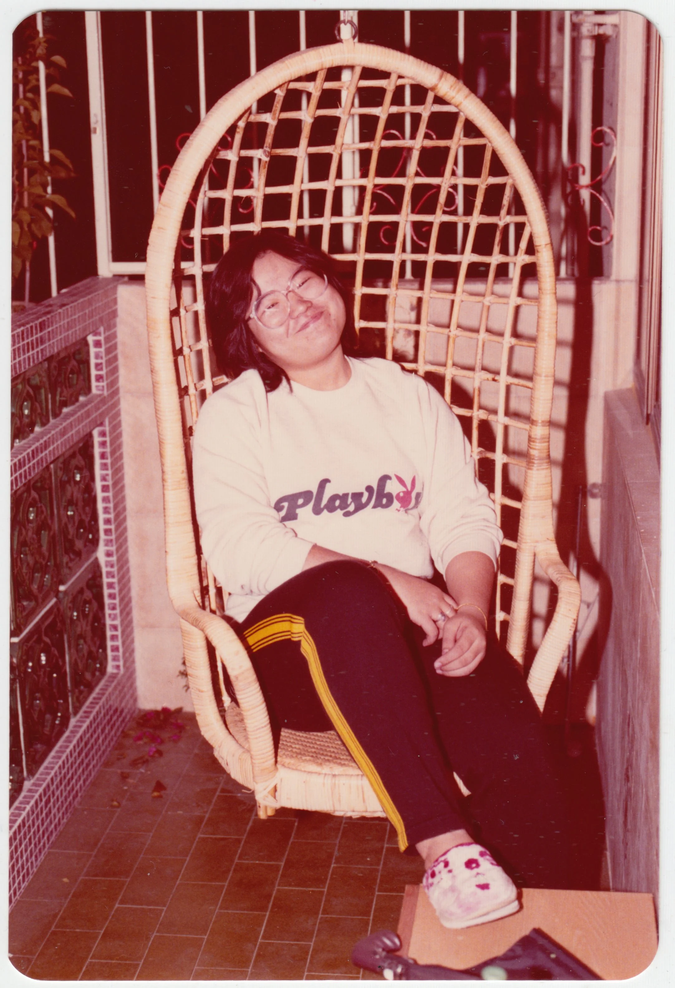Mum on the balcony at home on 18/F, c. 1980-1981