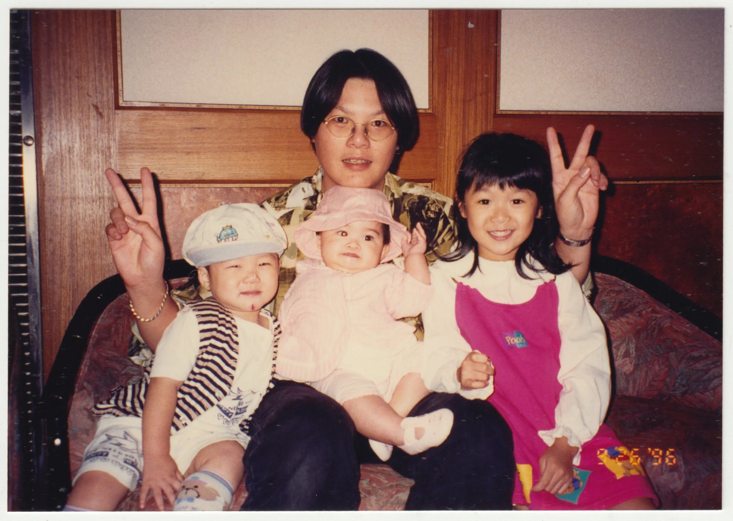 no. 00465 / Uncle Day, Cousin Leon, Charlotte & Bonnie at a family banquet, taken on 26 September 1996. Bonnie is Uncle William's ex's daughter.  