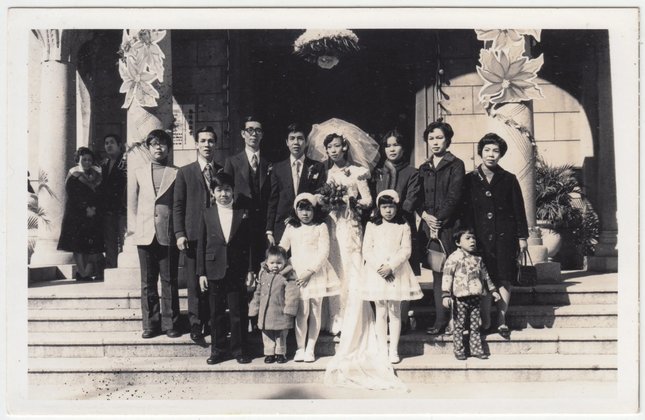 五叔公’s Wedding, c. 1970s.

From left to right:
Uncle Edward, 三叔公, Grandpa, 五叔公, 五叔婆, Grandma, 三叔婆, 四姑婆 , Uncle William, Uncle Day, Mum, EE, 表姨