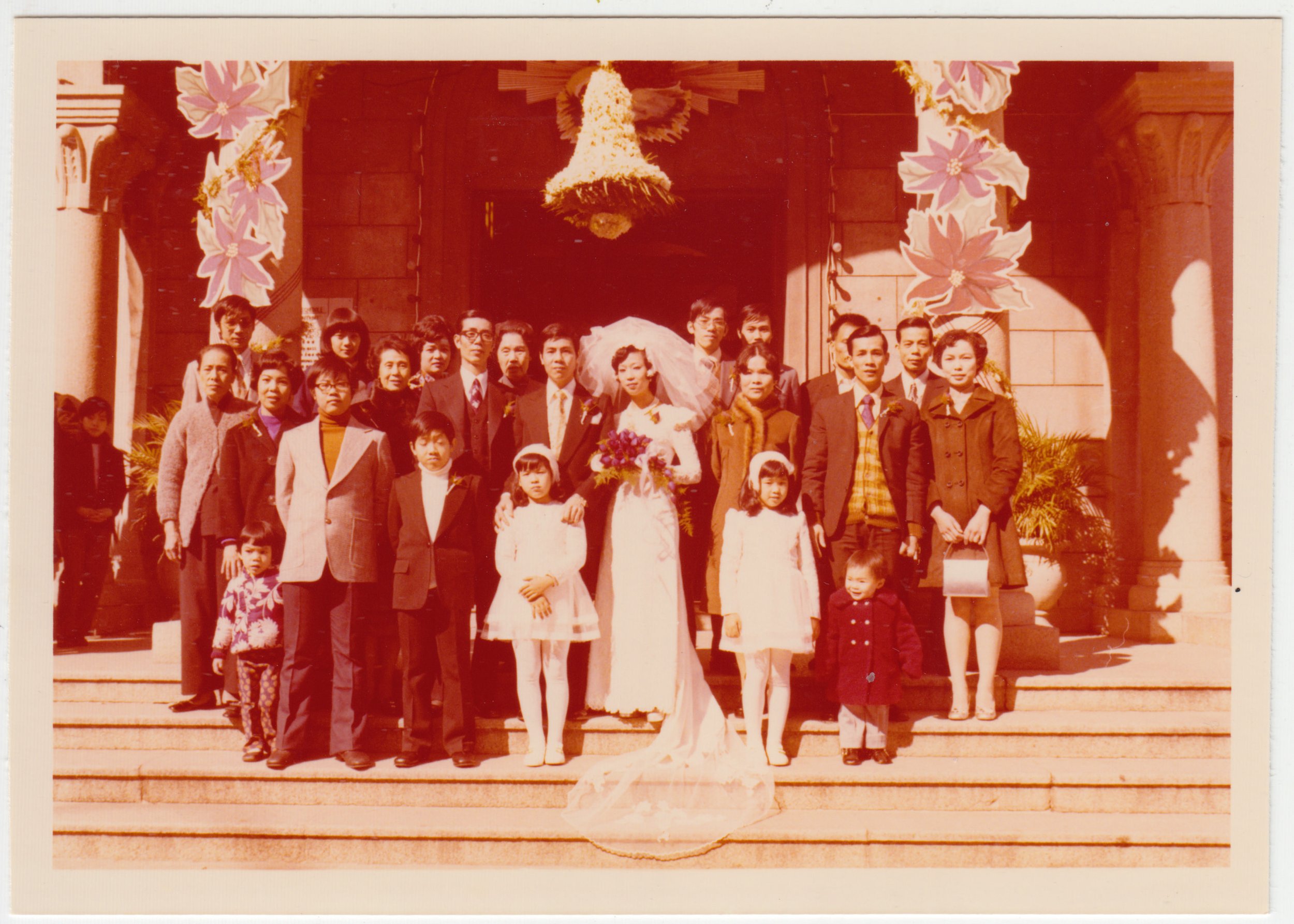 五叔公’s Wedding, c. 1970s.

From left to right
Front row: 表姨, Uncle Edward, Uncle William, Mum, EE, Uncle Day

Middle row: 7 姨太婆, 四姑婆 , 10 姨太婆 (姨太婆), Grandpa, 五叔公, 五叔婆, Grandma, 三叔公, 三叔婆, Yu Gor /表叔公, 表姑媽, Modern 8 Por (表姨 Tai Por), 9 姨太婆, Tsui Wai Yue