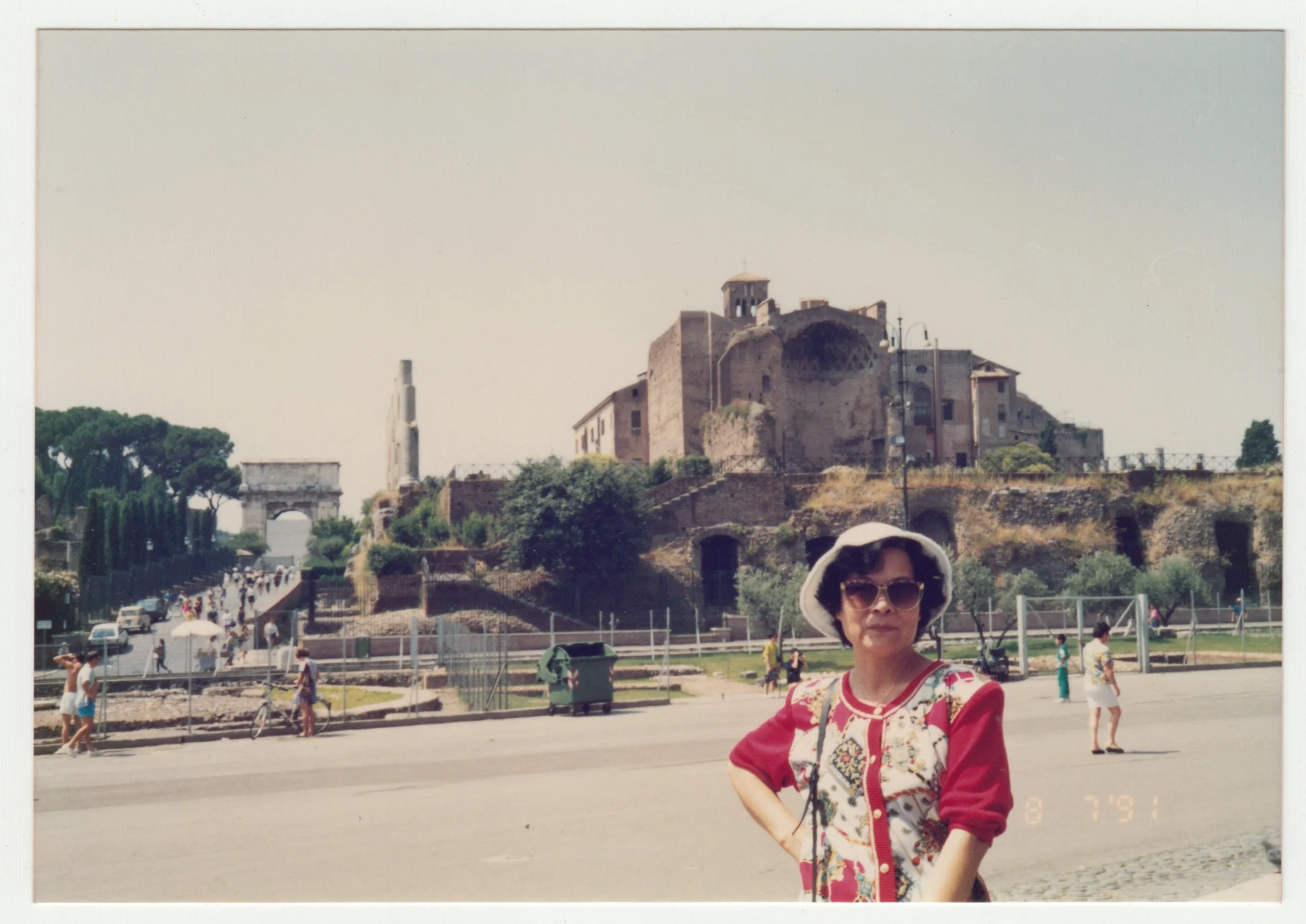 Grandma posing in front of some heritage site, 7 August 1991.