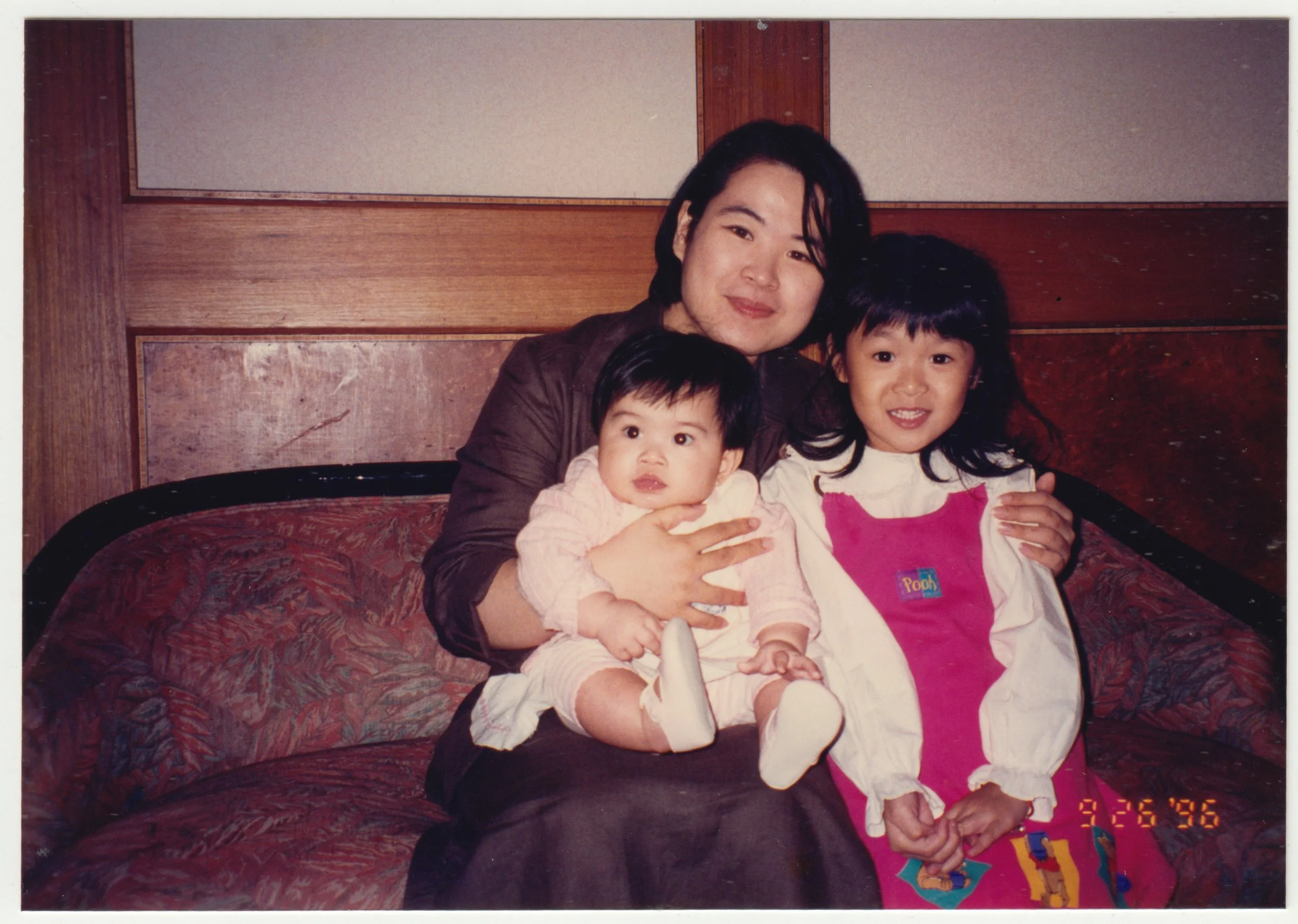 no. 00464 / Charlotte, Mum & Bonnie at a family banquet, taken on 26 September 1996. Bonnie is Uncle William's ex's daughter. 