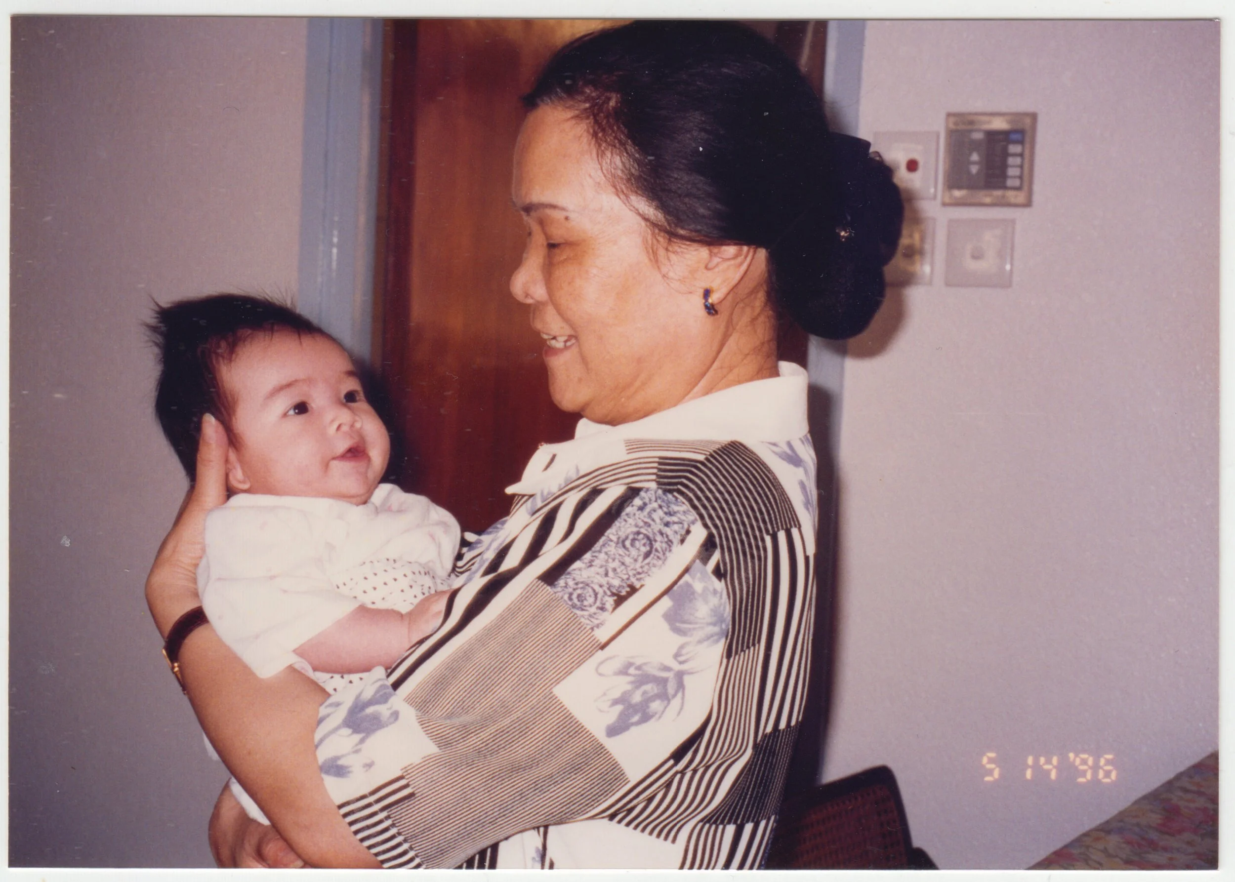 Grandma & Charlotte at home on 19/F, taken on 14 May 1996.