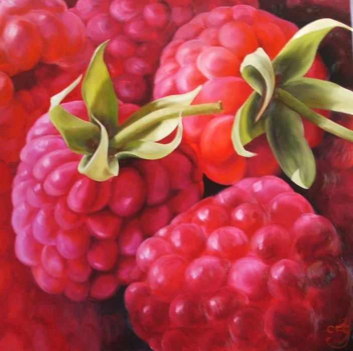 Raspberries :: Oil on canvas, 90 x 90cm