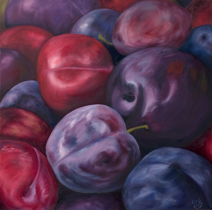 Plums, Jewls of the season :: Oil on canvas, 61 x 61cm