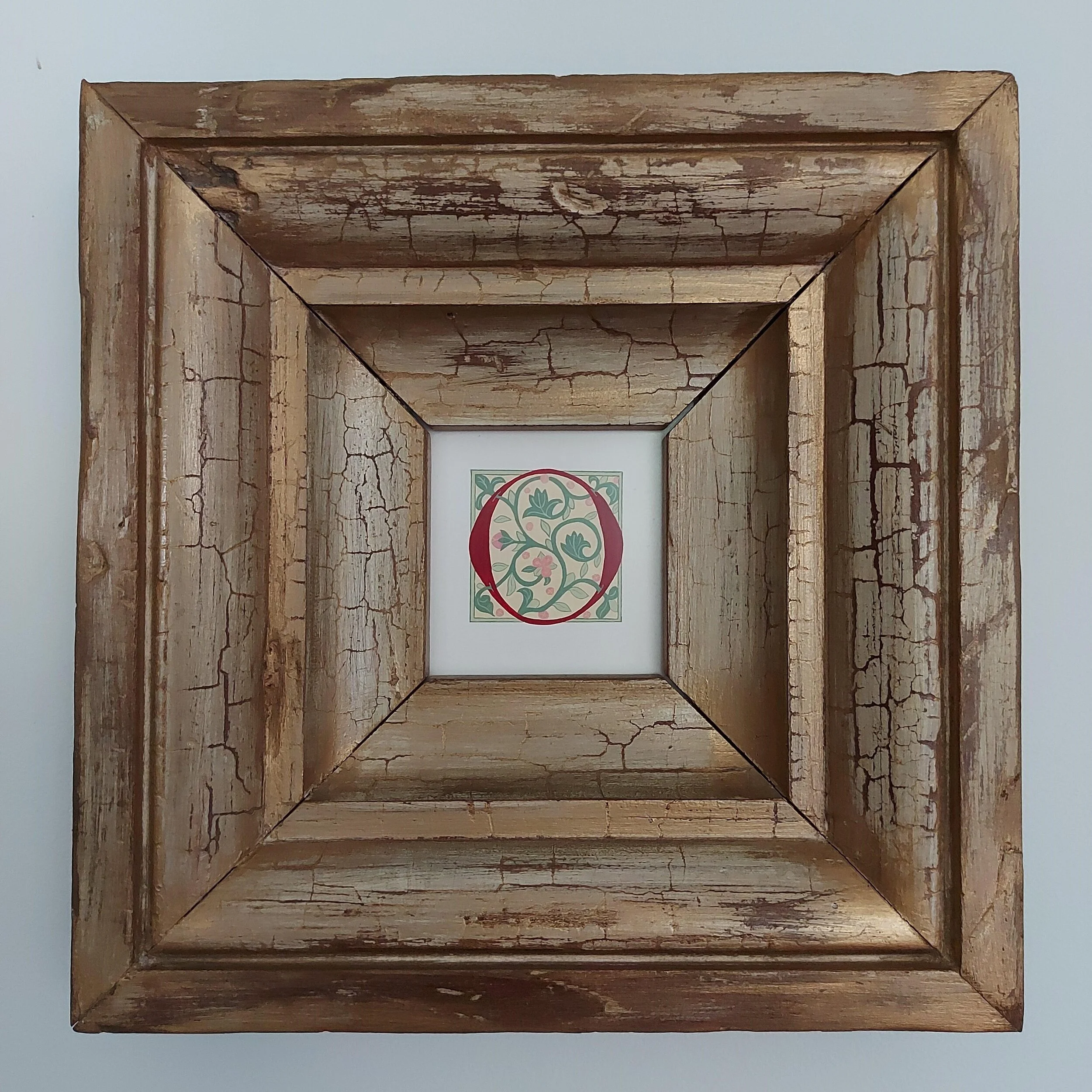 Illuminated O, Gauche on vellum, 28cm sq framed in antique wood $590