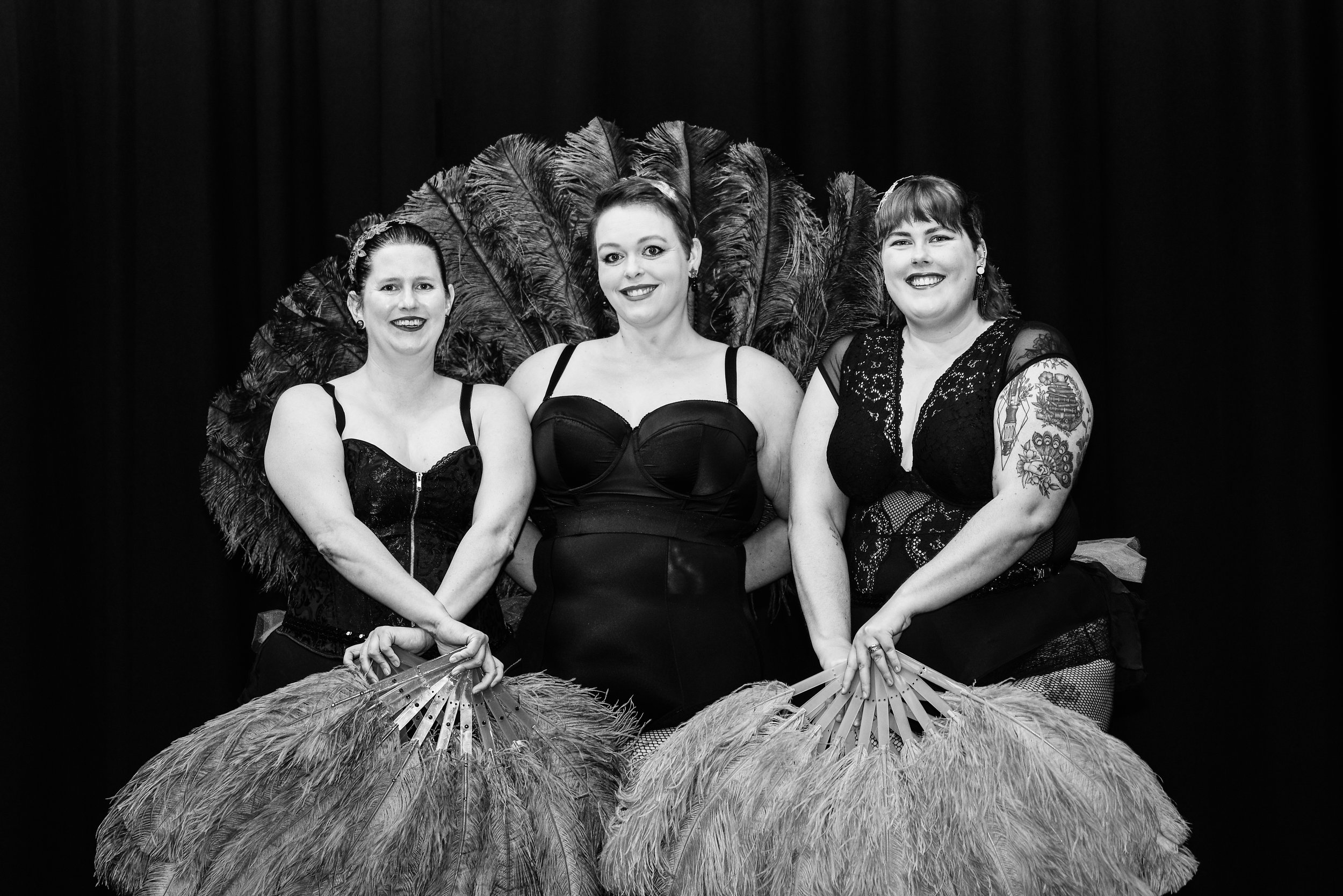 Feather Fan Dancing Students - Black and White