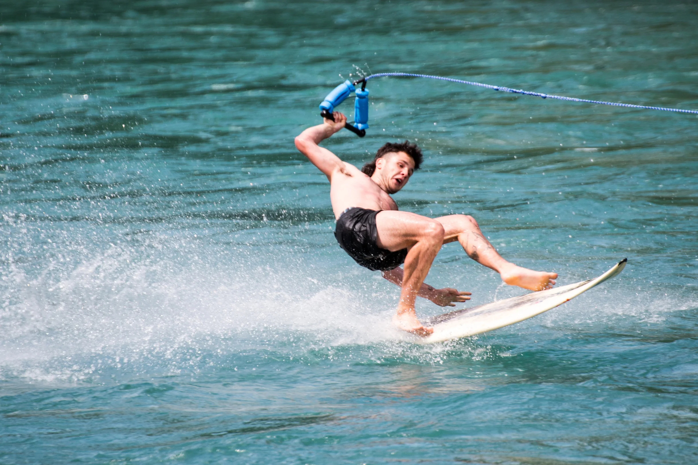 Some swimmers decided to give Bungeesurfing a try. Congrats for standing on the board right away!