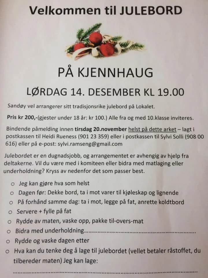 Julebord på Sandøya 14. desember.