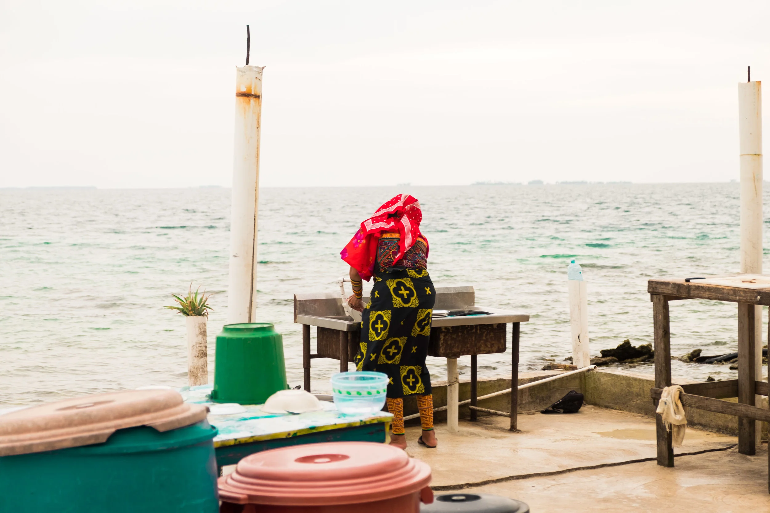 On the island, doing the dishes take a whole new dimension.