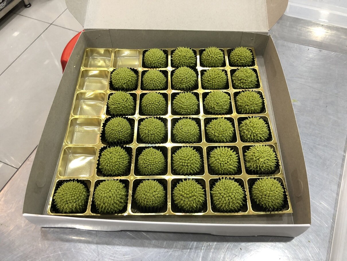 Hand-made durian chocolates - each a work of art