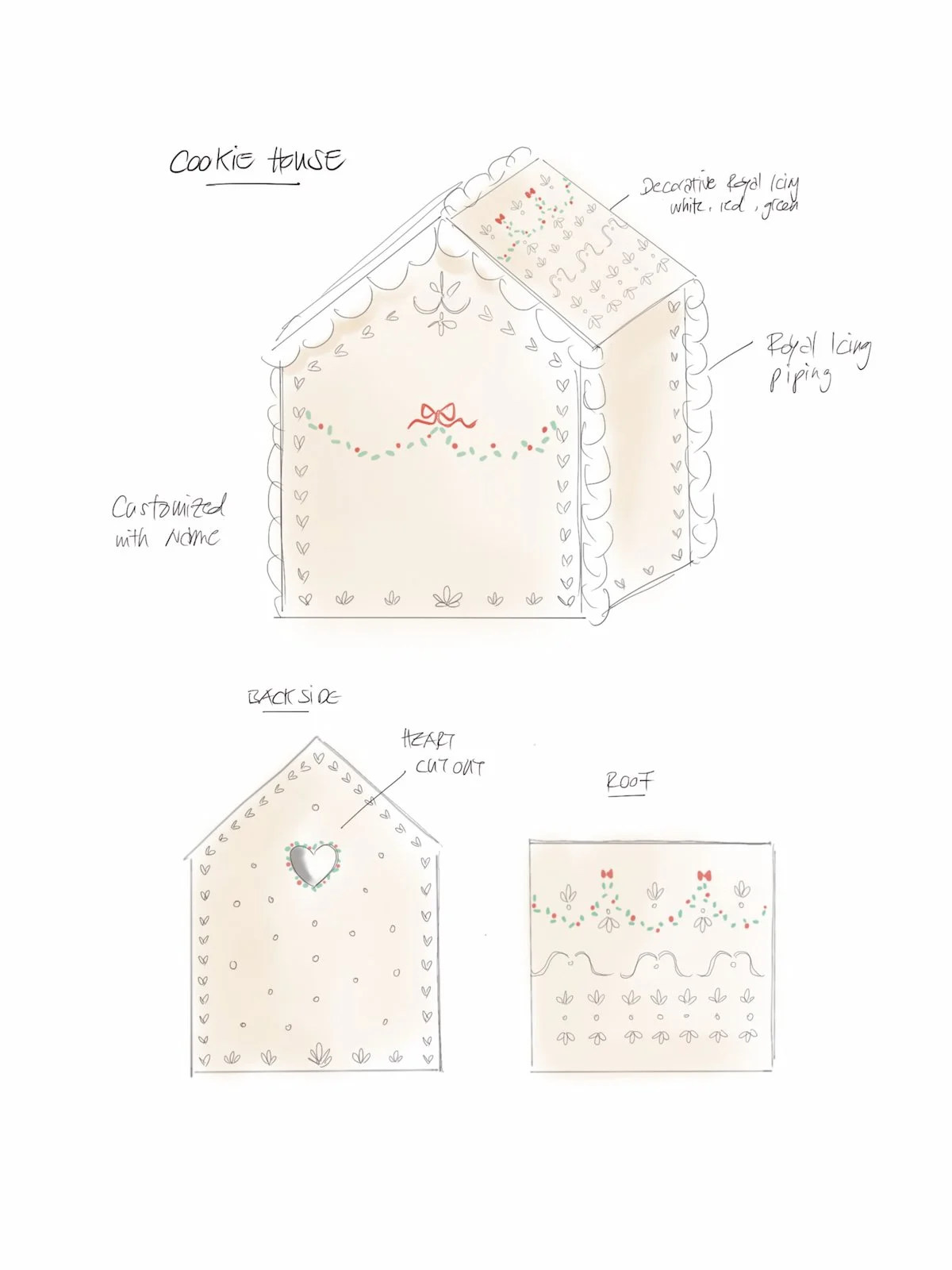 Hand-drawn concept sketch for a couture-inspired gingerbread house design, So BANG Paris 