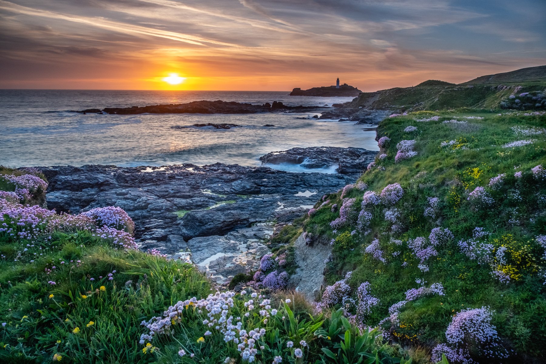 Godrevy Light House at Sunset by Angela Danby