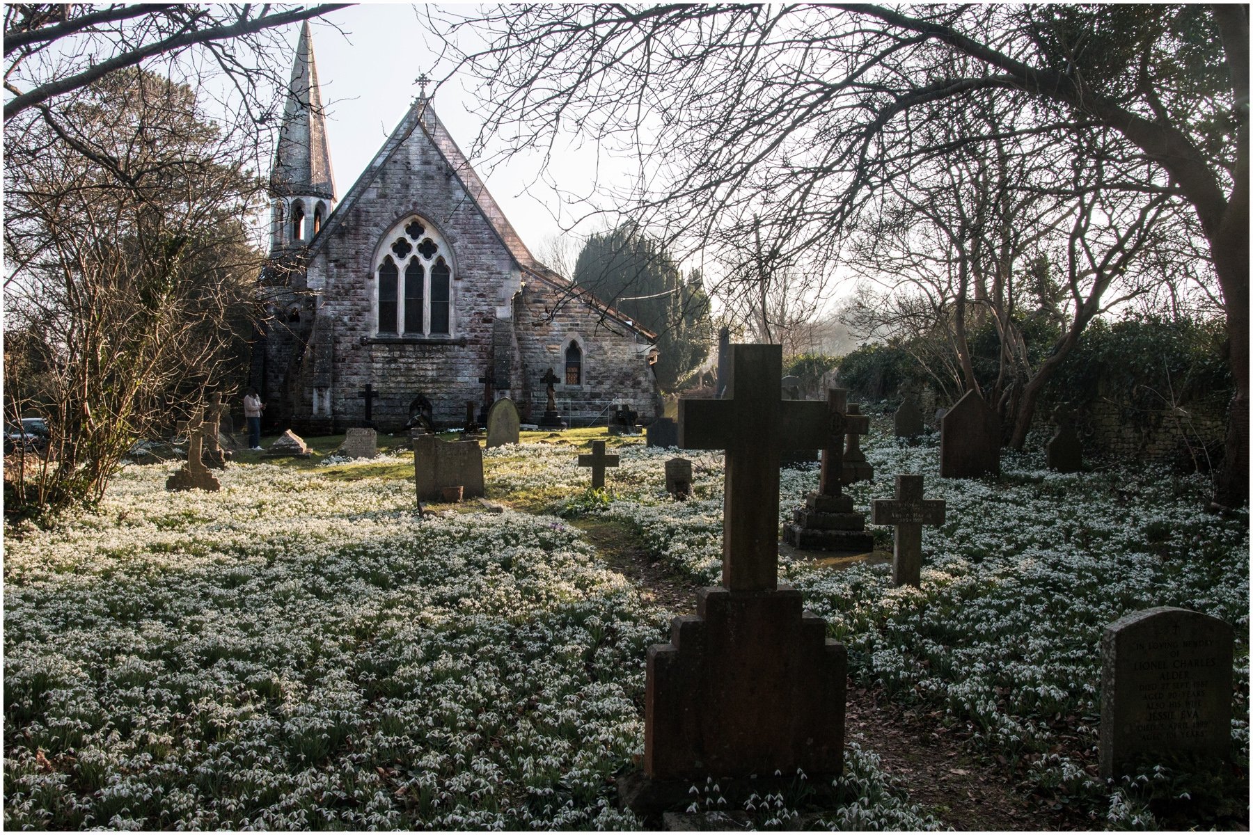 Snowdrops - Church at Edge by Mike Peak
