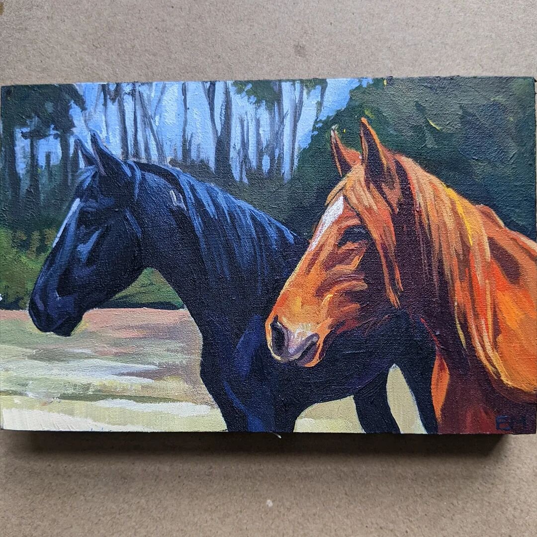 #arteverydayinmay for today is a little (4x6&quot;) acrylic sketch of my mare Piper and her best fiend Wildfire the 🔥🐴

#dailyart #acrylicpainting #horseportrait #horseart #speedpaint