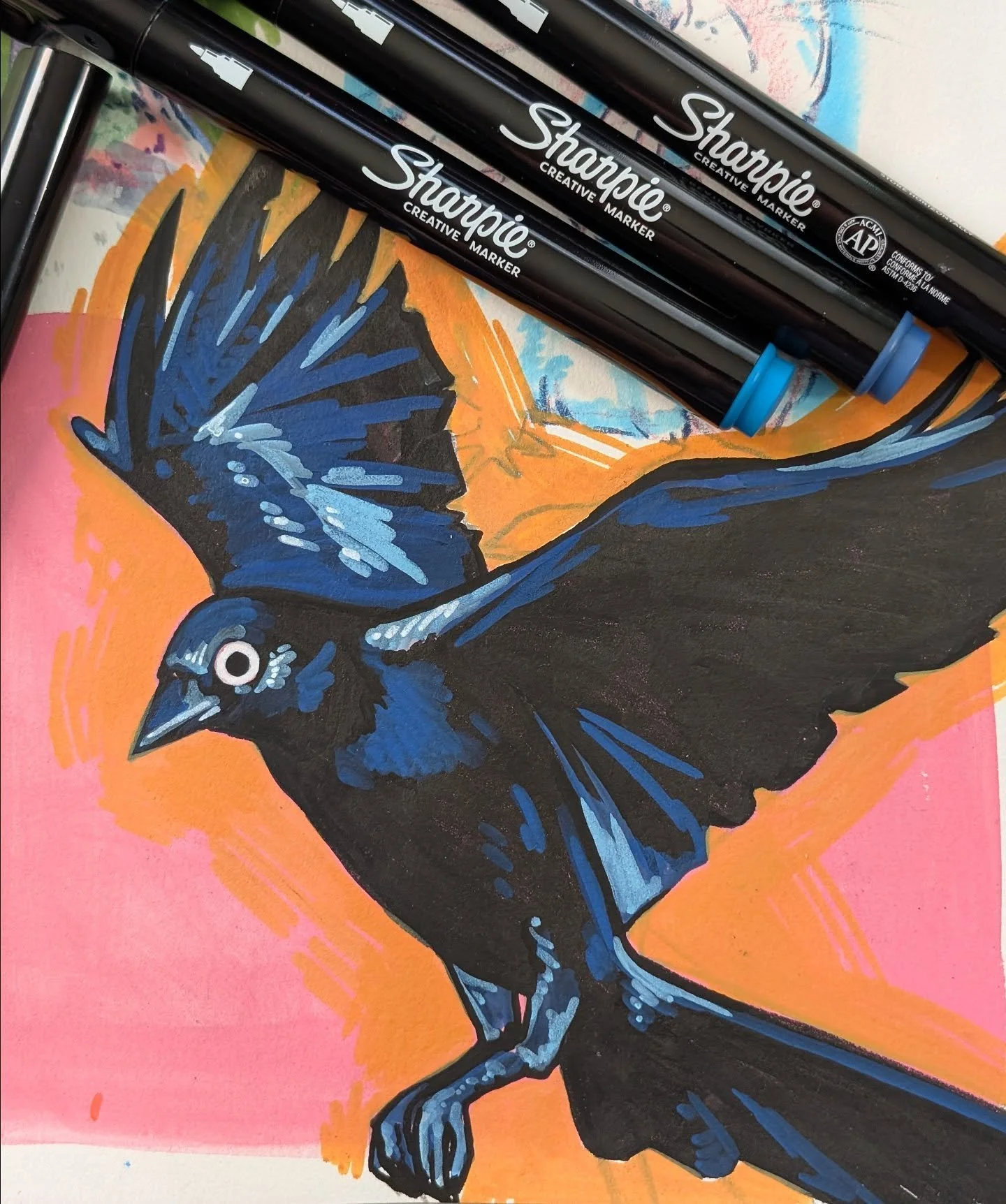 🐦&zwj;⬛

#sharpiecreativemarkers #sharpie #illustration #crow #sketchbook