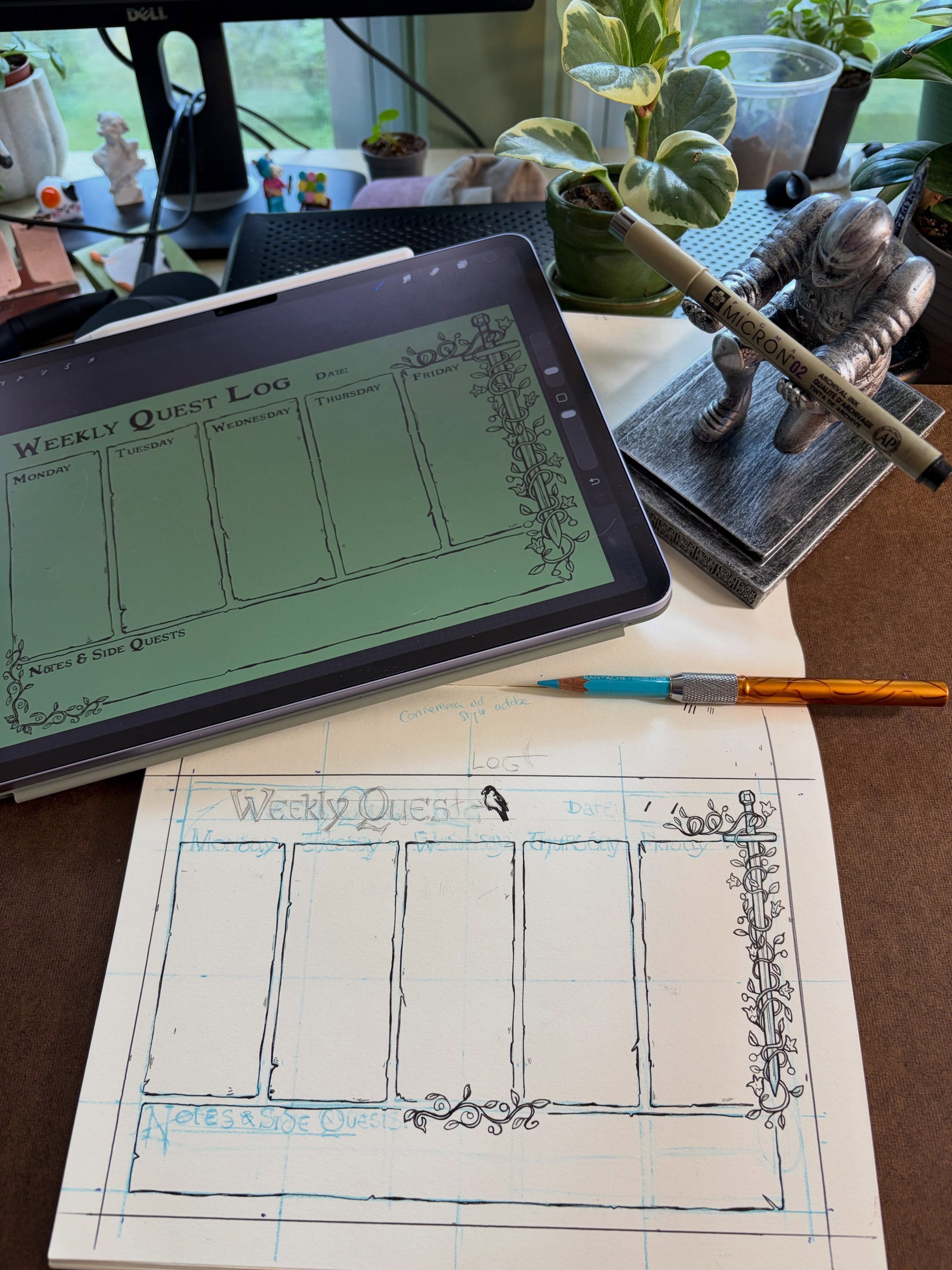 This #WIPwednesday had me thinking that if my planner had a cool sword, maybe I would be able to keep my schedule in order. I don&rsquo;t see how this logic could be flawed&hellip; what can&rsquo;t be improved by a cool sword? ⚔️ #stationary #weeklyp