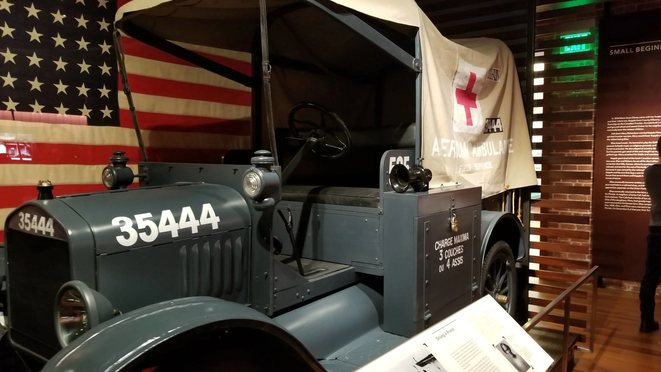 A Model T Ford Ambulance; the vehicle driven by Walt Disney while he was in the Red Cross.