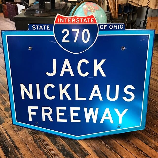 🏌️ ⛳️ Retired Jack Nicklaus Freeway reflective sign. c.1980 Amazing man cave or garage decor, perfect for the golf enthusiast in your life! 39&rdquo; tall &amp; 41.75&rdquo; wide.  #jacknicklaus #columbus #614 #freewaysign #mancavedecor #golf #golfl