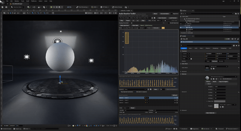 The mesh pulsing to the beat in the viewport