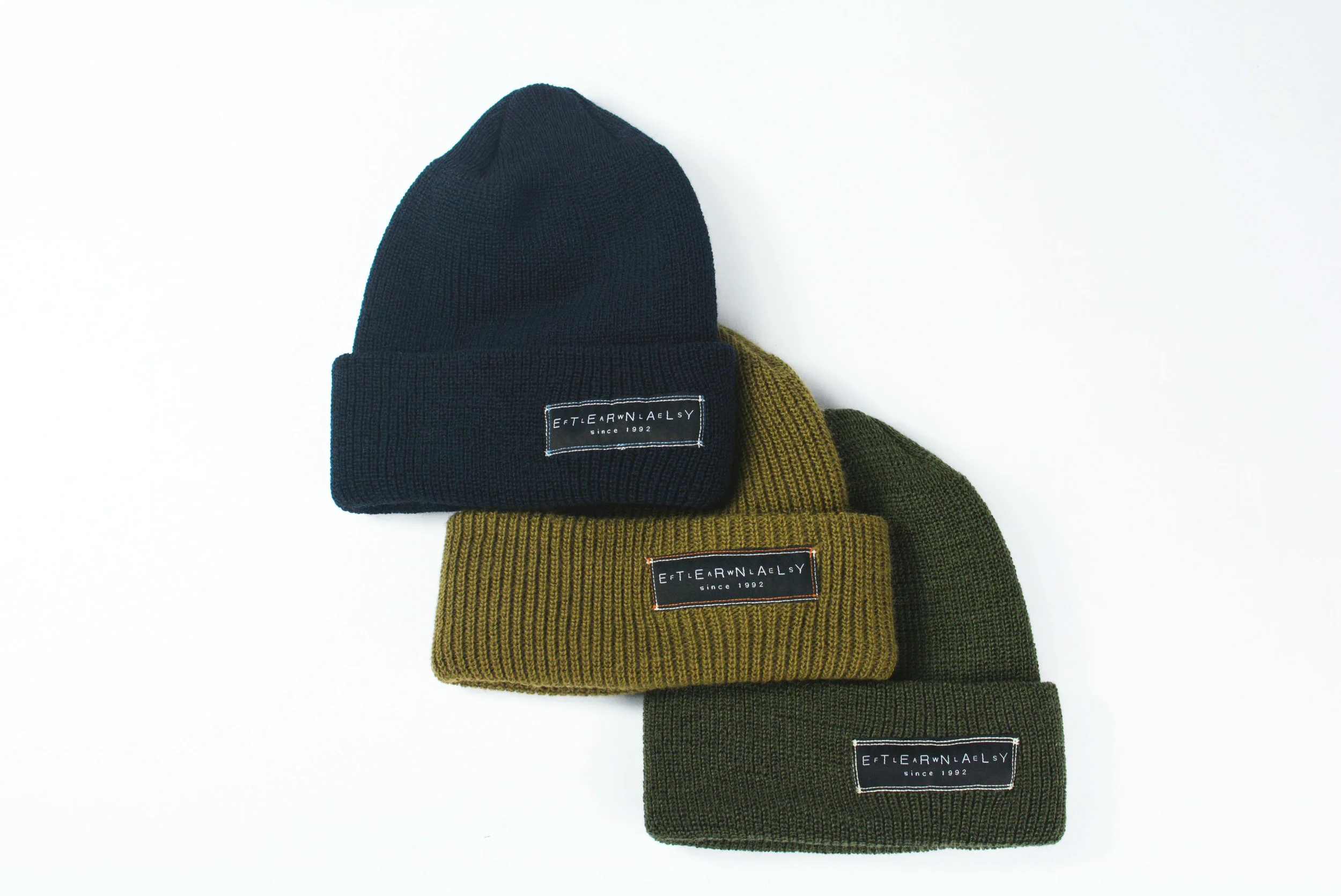 Double Stitched Label Beanie - Navy -