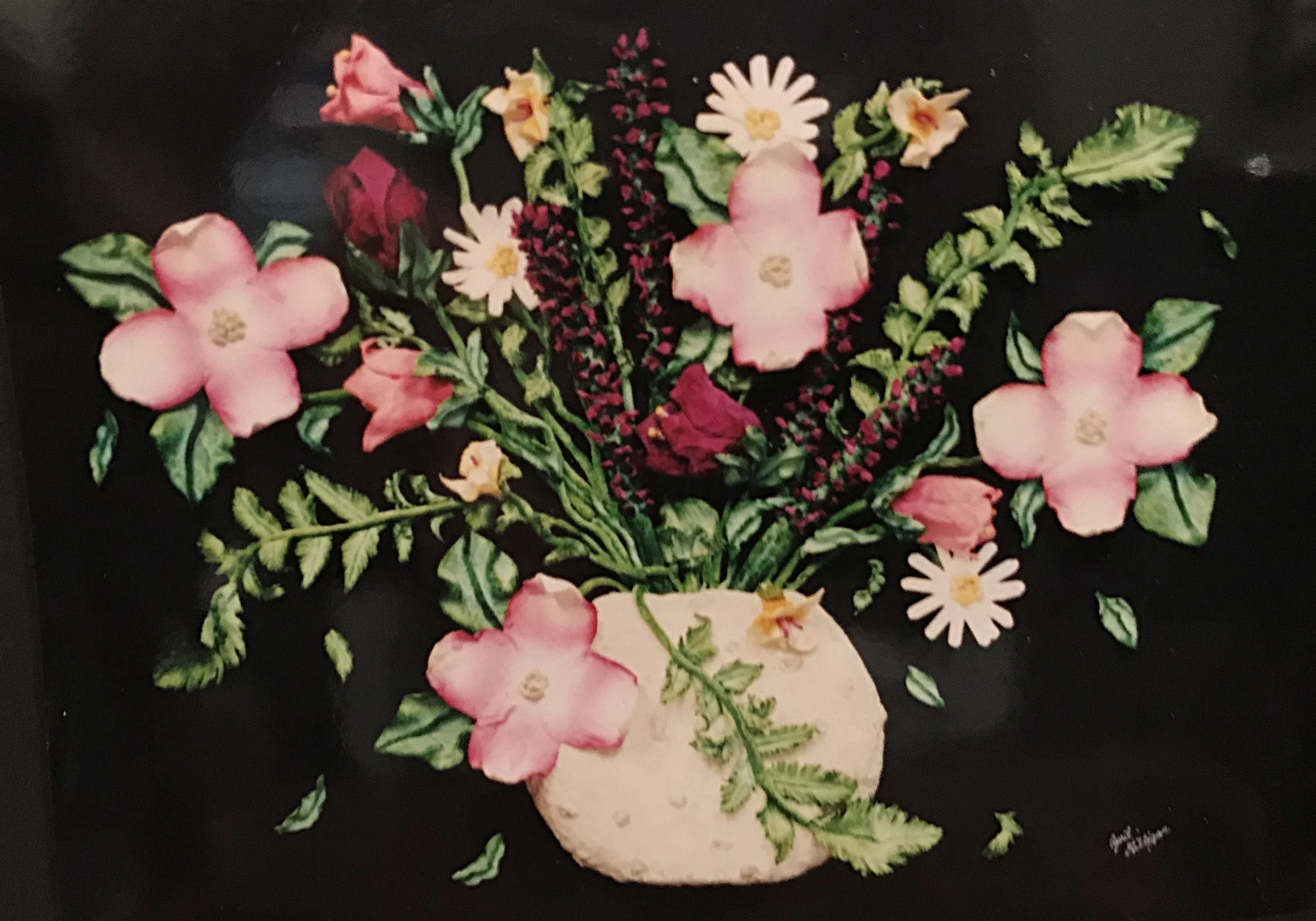 Vase with flowers, flowing