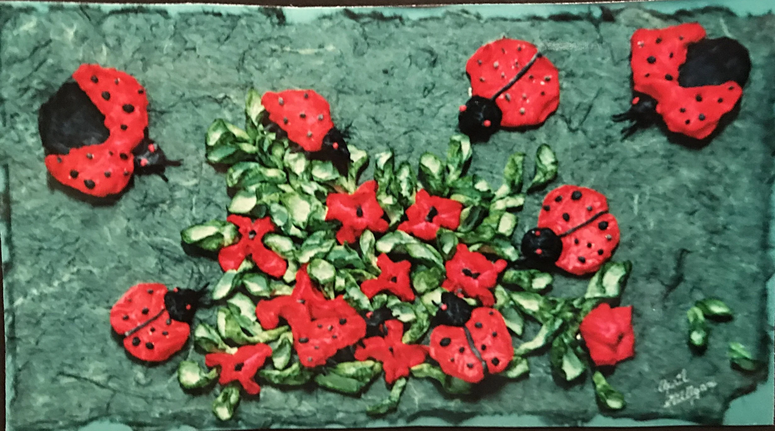Ladybugs with Red Flowers