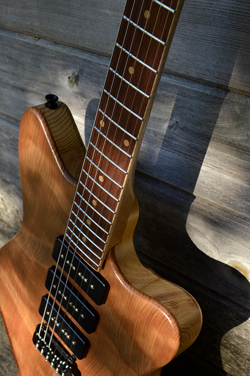 StoryWood 4R-3 offset reclaimed redwood and heart pine guitar