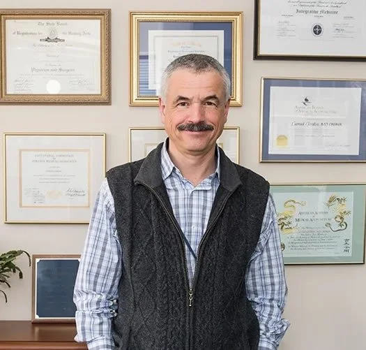 Dr. Leonid Gordin at his holistic medical practice in Cambridge, MA