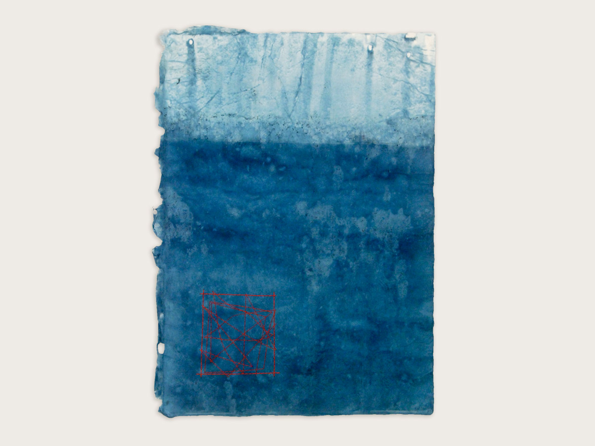 'Mapping the Journey' Indigo & silk thread on handmade washi paper - 43cm x 31cm