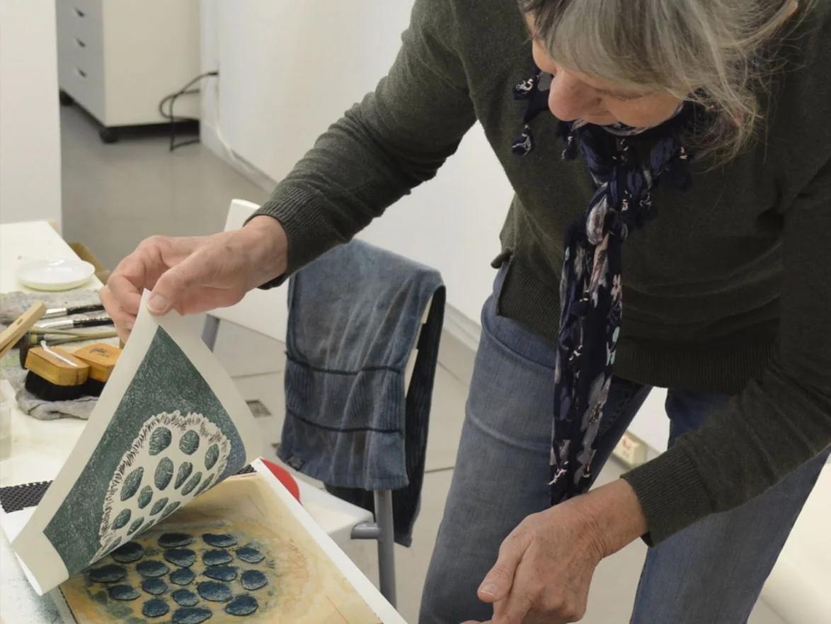 Claire printing at the Mokuhanga workshop
