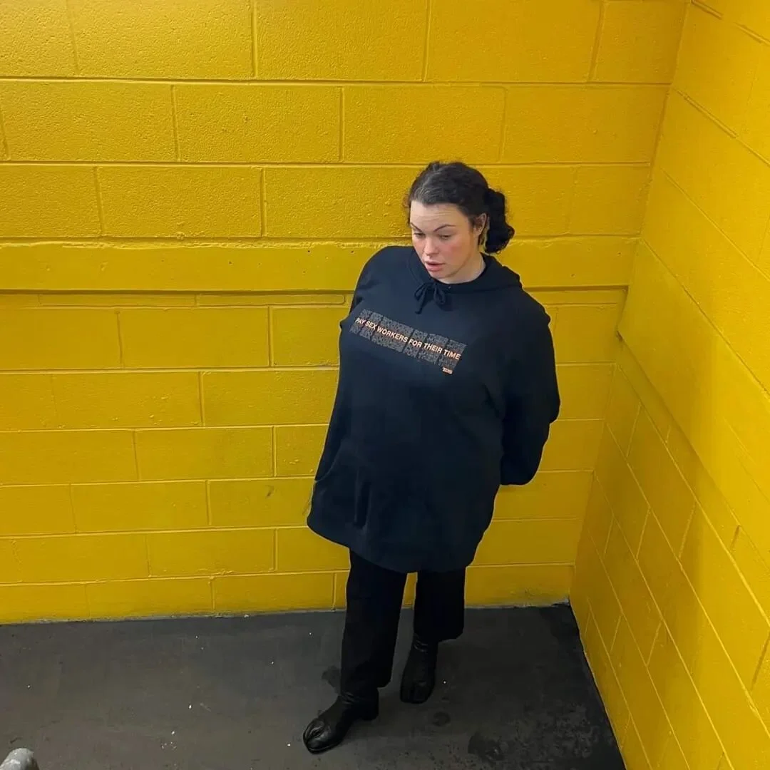 @pisskingdom in our Pay S*X Workers hoodie. We have only have two hoodies left. One in 2XL and one in 3XL. Thank you everyone who has placed orders overnight!