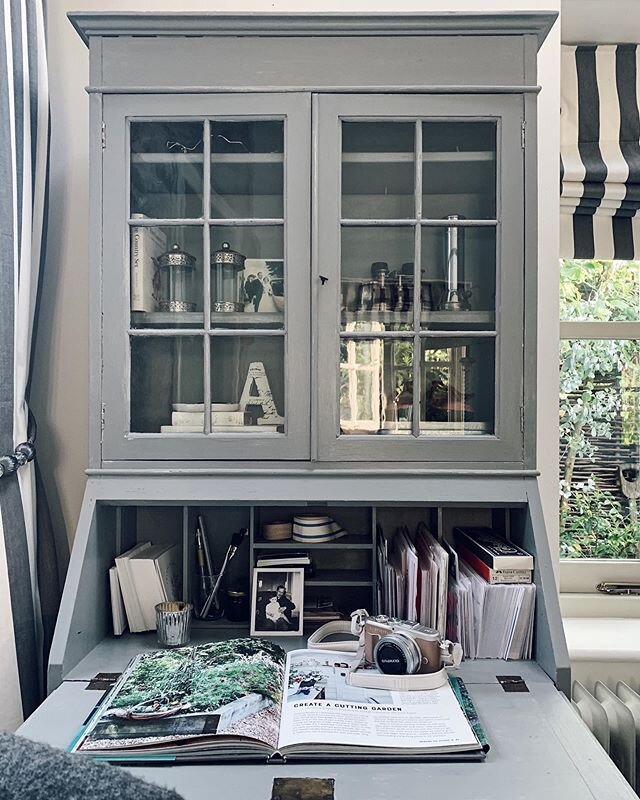 We all have our favourite space, this definitely is one of mine - a little corner at home in between the French door &amp; a window, lovely view of the garden, a few treasures and pretty stationary I&rsquo;ve kept just for me! Just right.