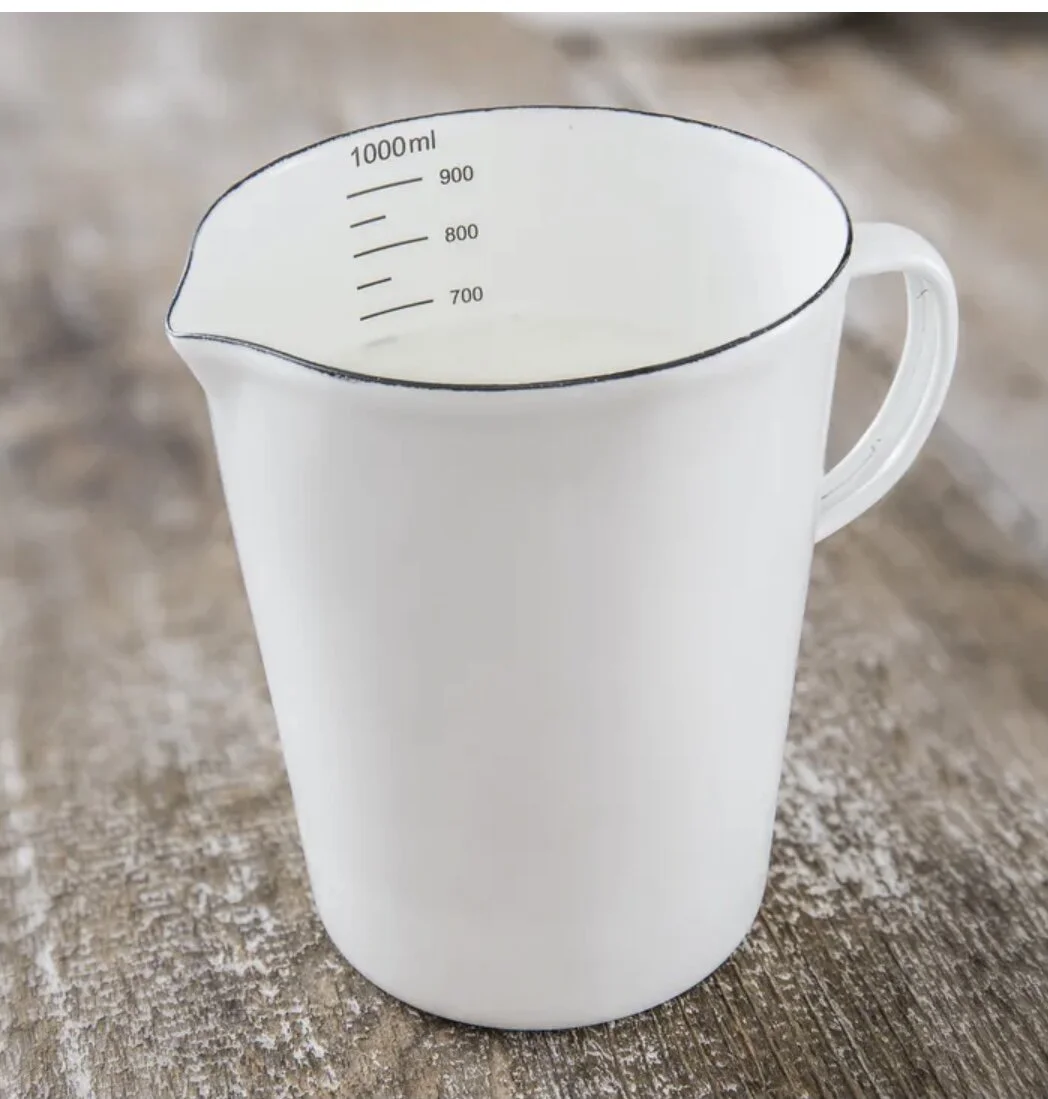 White Enamel Measuring Jug