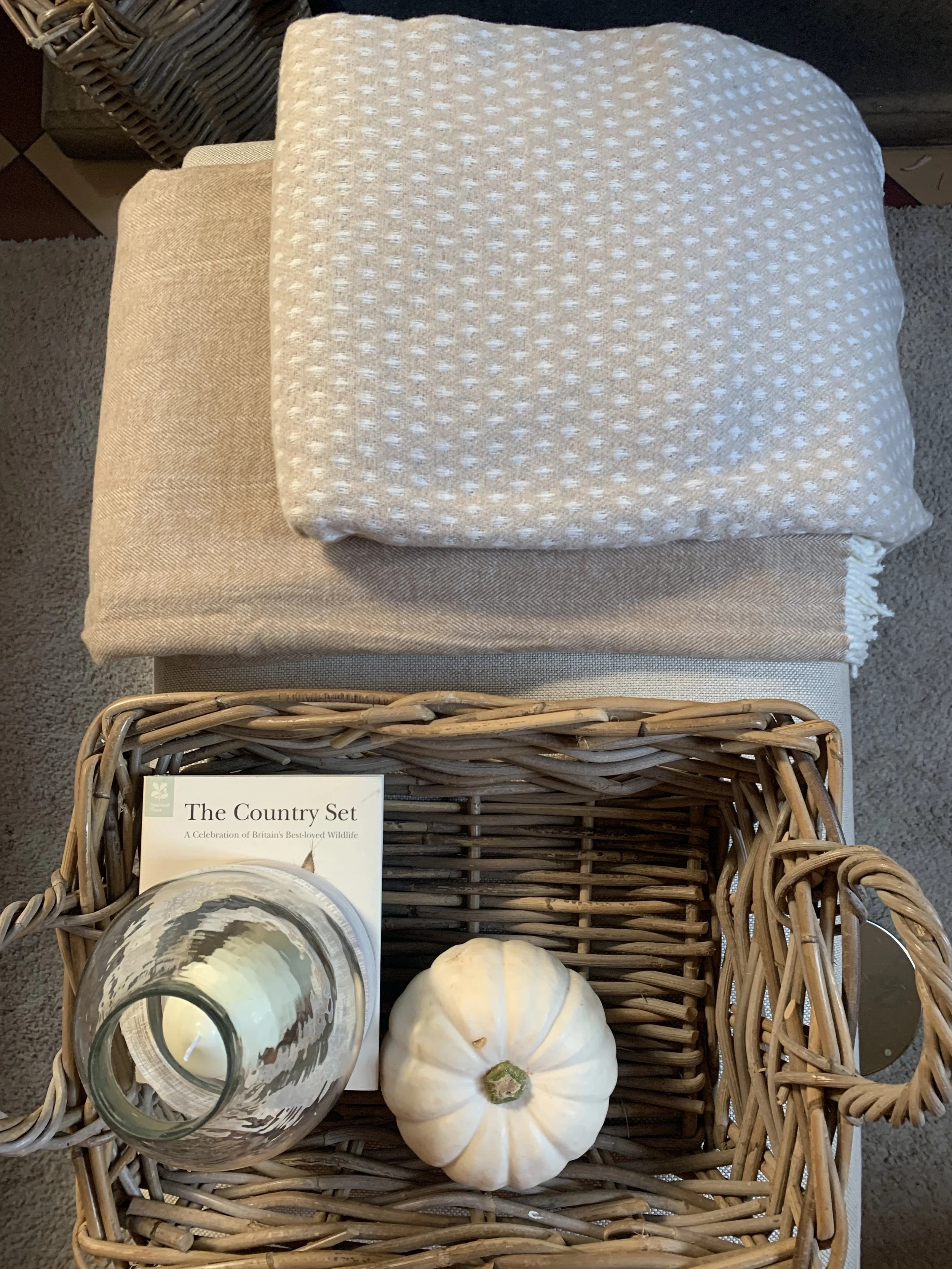 Beige &amp; White Throw