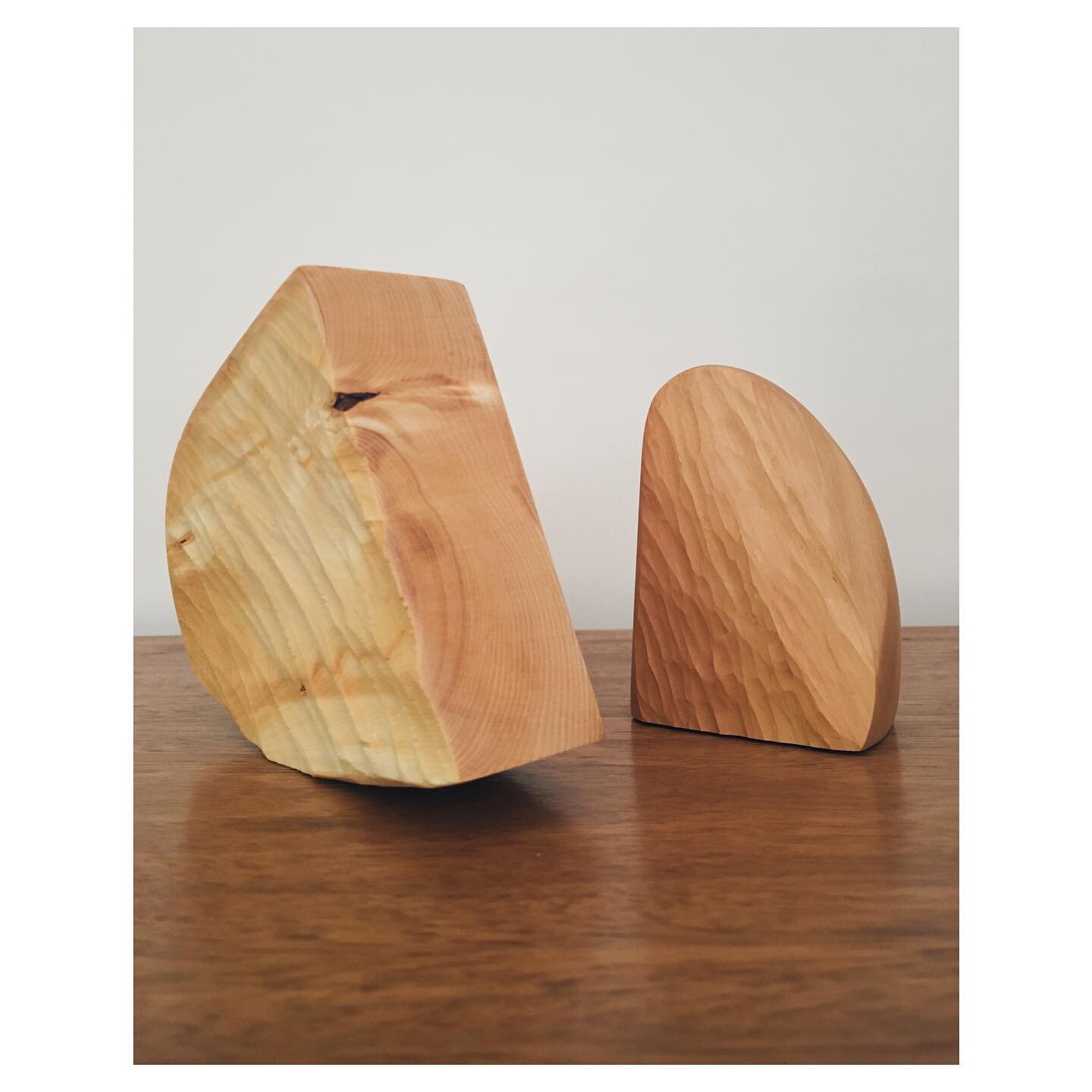 Shape series objects. Textural heaven with these two Huon Pine carved small shelf sculptures. Swipe to see more detail and see if you can hear Dash the greyhound sleep woofing in the background 😂👉last image shows Dash in his favourite lazy position