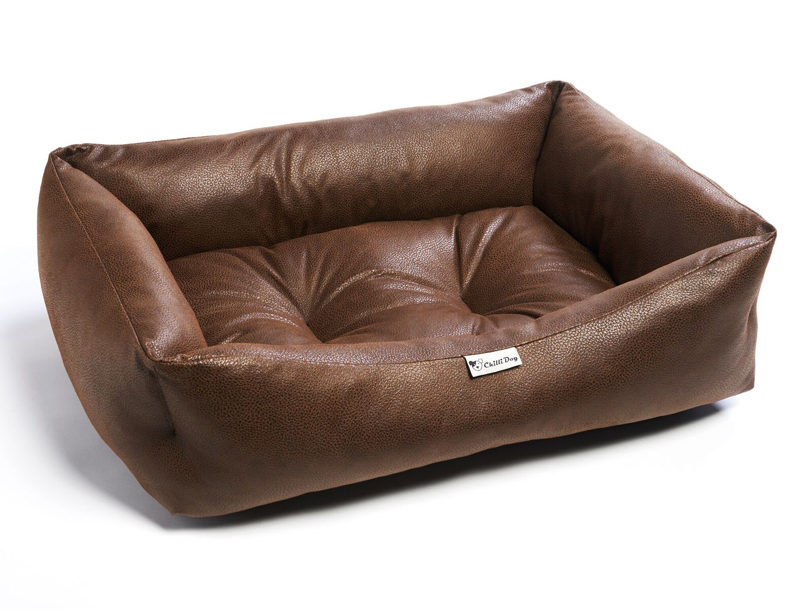 Brown Black Luxury Faux Leather Dog Bed, Black Leather Dog Bed