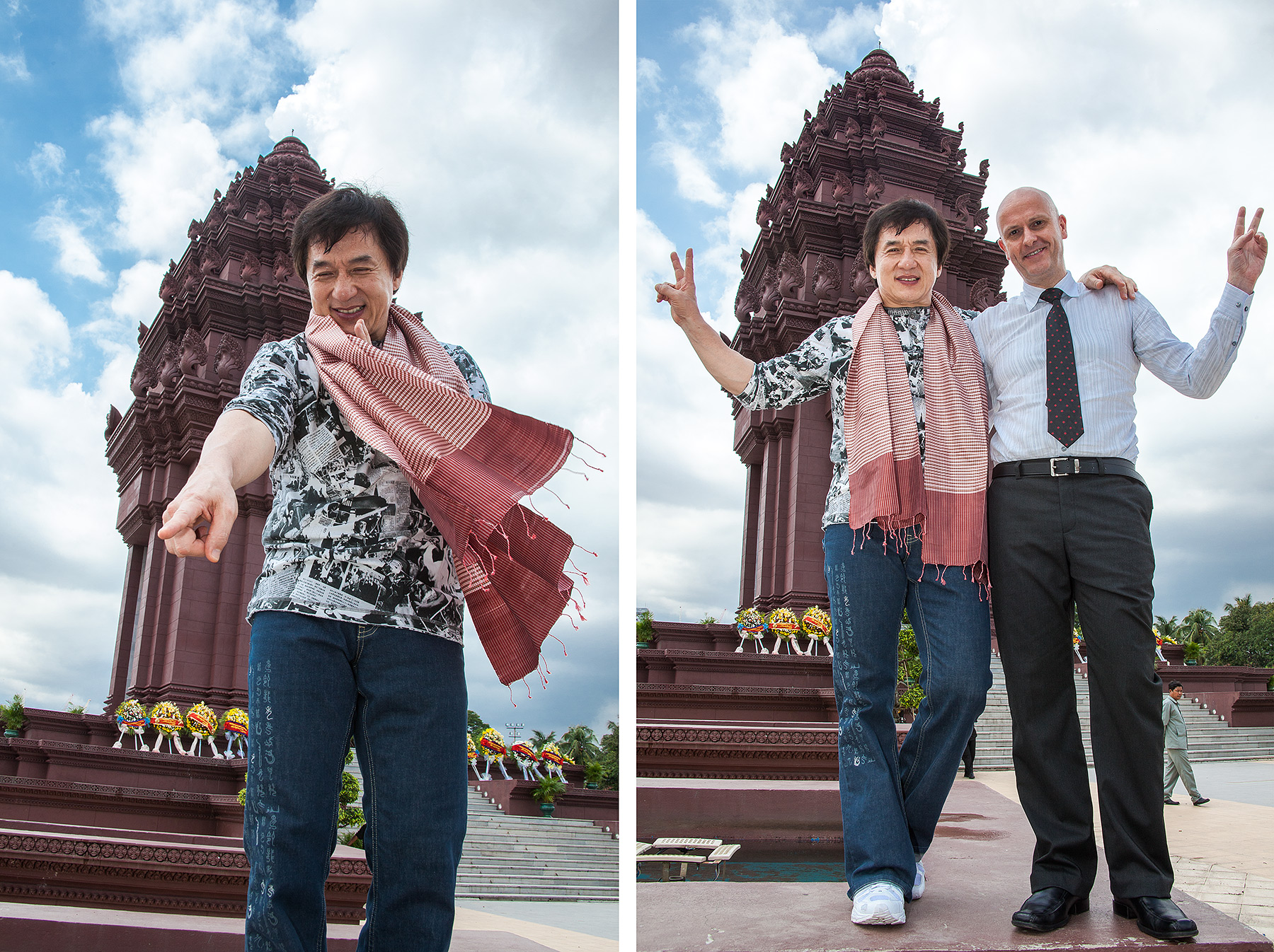 Jackie Chan and Uwe Morawetz at Ind. Monument Phnom Penh, Bridges Int. peace Foundation