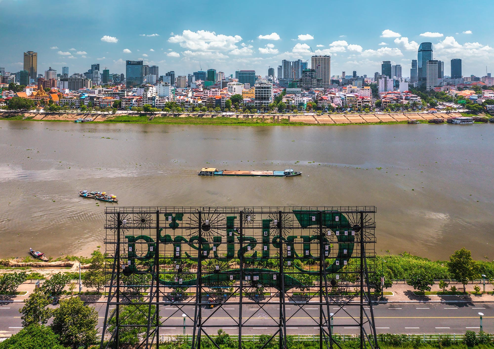 Tonle Sap River Carlsberg Sign Phnom Penh