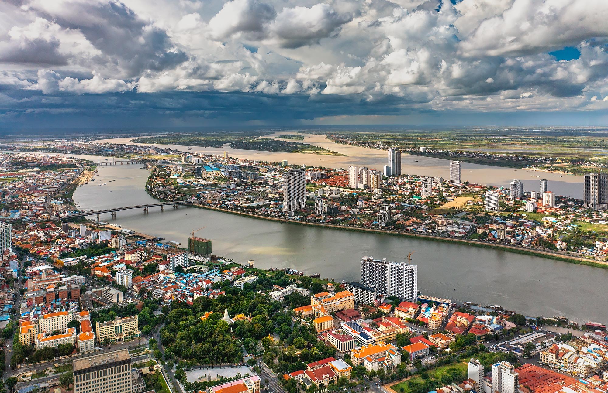 Tonle Sap & Mekong Rivers with Wat Phnom, Phnom Penh